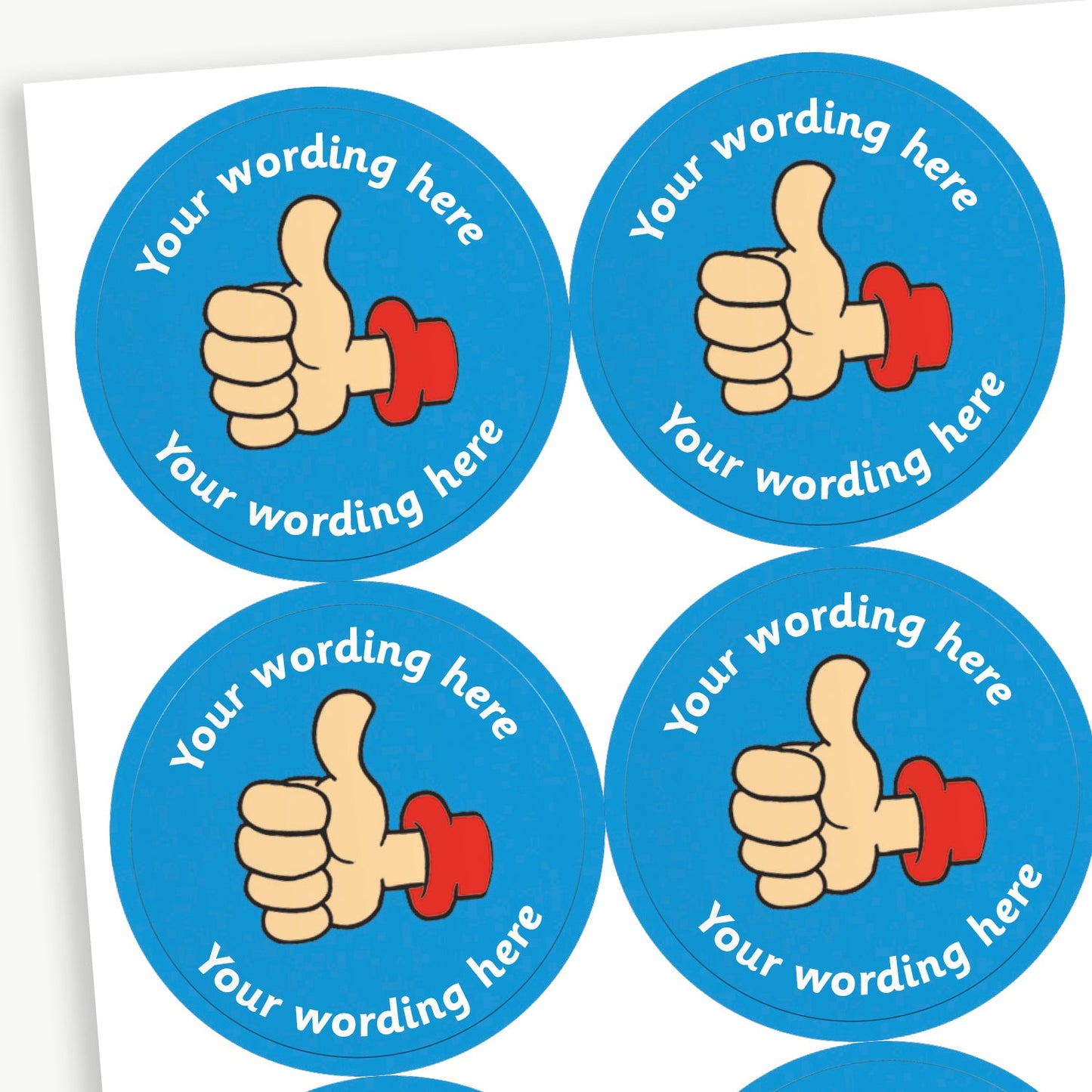 35 Personalised Thumbs Up Stickers - Blue - 37mm