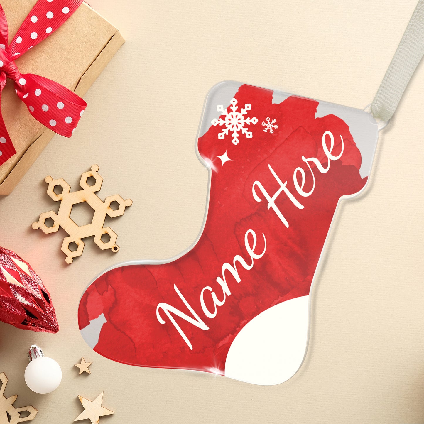 Personalised Christmas Name Tag Stocking Bauble - 87mm x 97mm