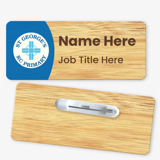 Upload Your Own Image Bamboo Rectangle Name Badge - 76mm x 32mm