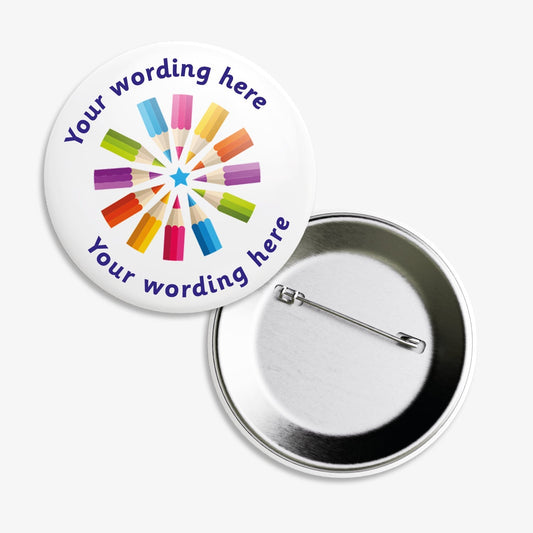 10 Personalised Pencils Badges - 50mm