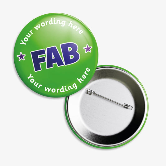 10 Personalised Fab Badges - 38mm