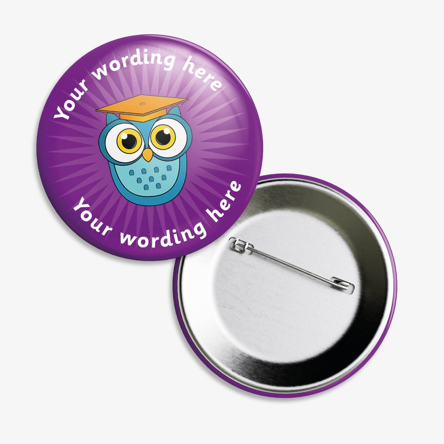 10 Personalised Blue Owl Badges - 38mm