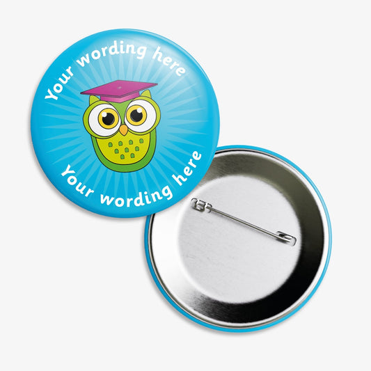 10 Personalised Green Owl Badges - 50mm