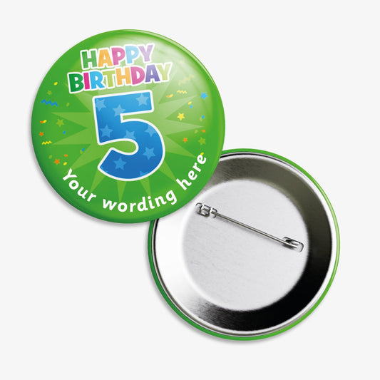 10 Personalised Happy Birthday '5' Badges - 38mm