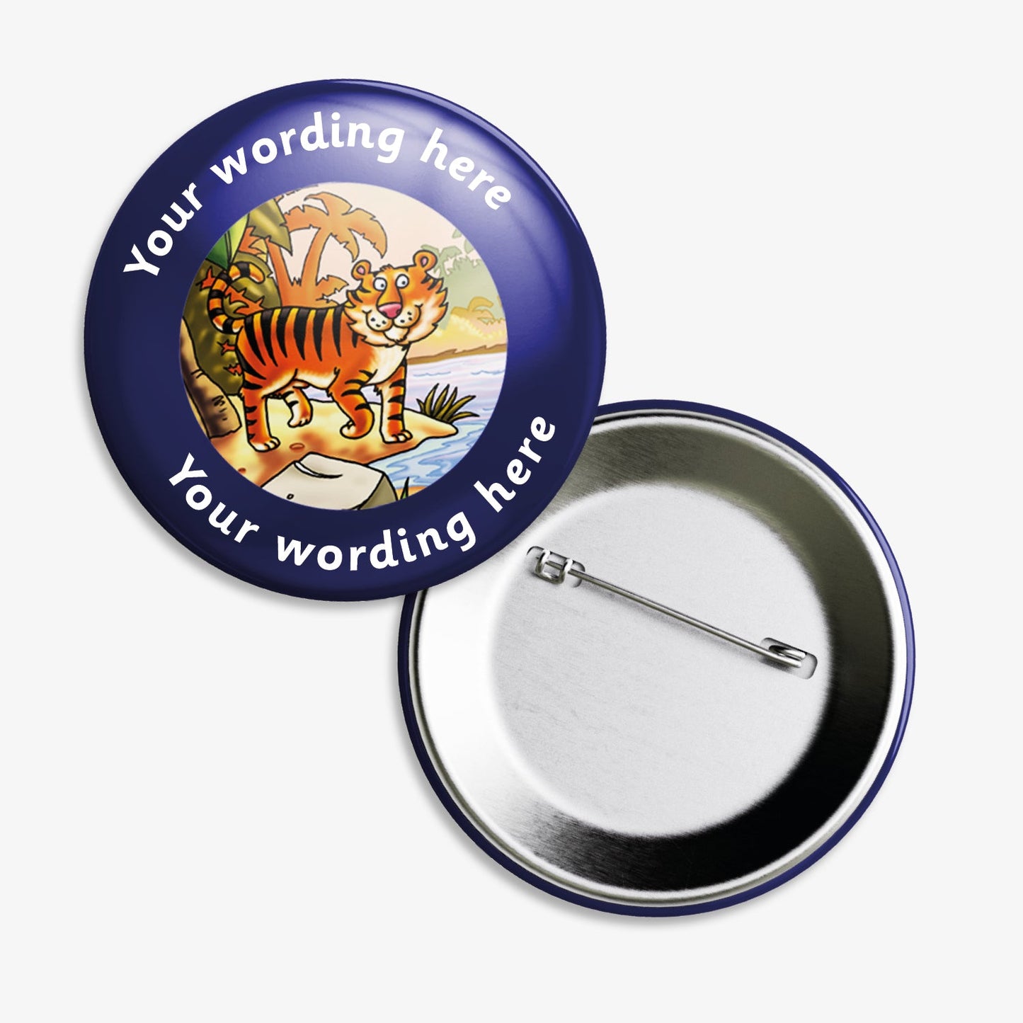 10 Personalised Tiger Badges - 38mm