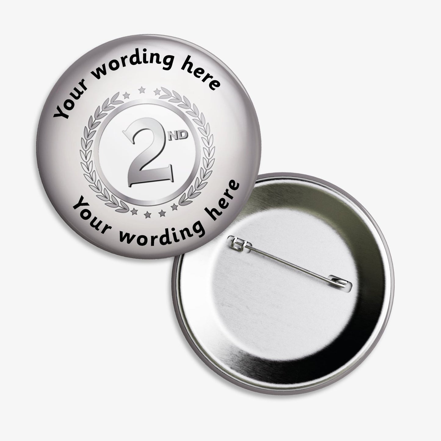 10 Personalised Second Badges - Silver - 50mm