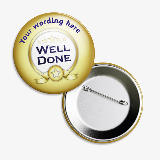 10 Personalised Well Done Badges - Gold - 38mm