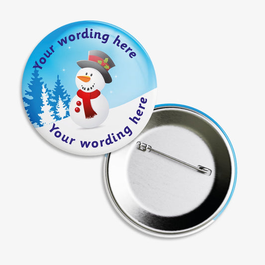 10 Personalised Merry Christmas Snowman Award Badges - 50mm