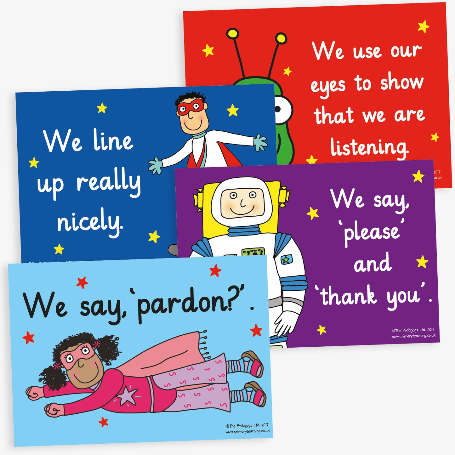 16 Classroom Manners Posters - Pedagogs - A4