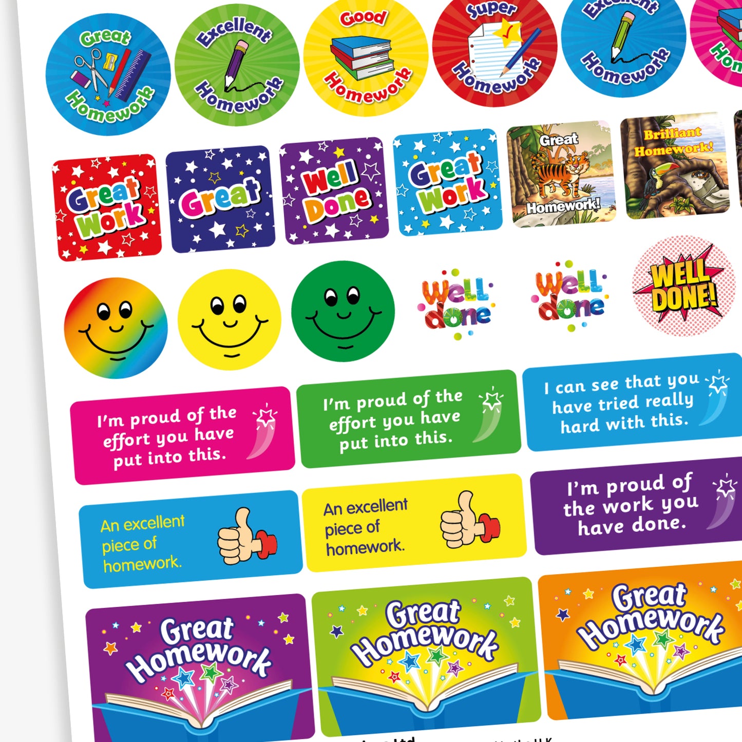 55 Homework Assorted Shape and Size Stickers