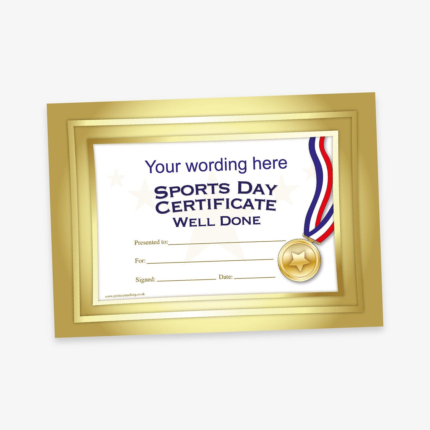 Personalised Sports Day Certificate - Gold - A5