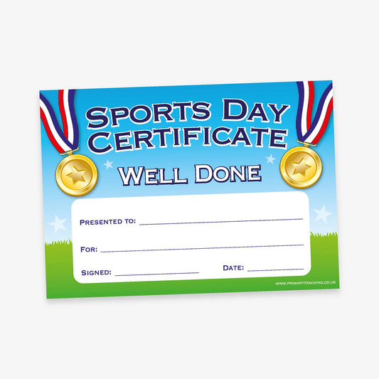 20 Sports Day Well Done Certificates - A5