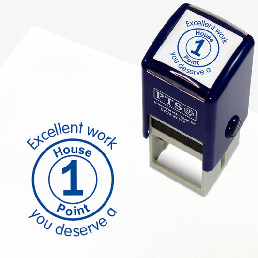 Excellent Work You Deserve a House Point Stamper - Blue - 25mm