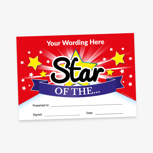 Personalised Star of the Week Banner Certificate - A5