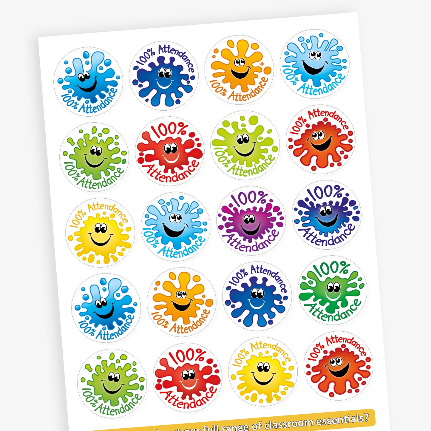 100% Attendance Splash Stickers - 32mm