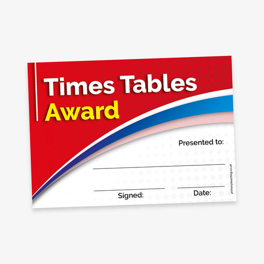 20 Times Tables Award Certificate - A5