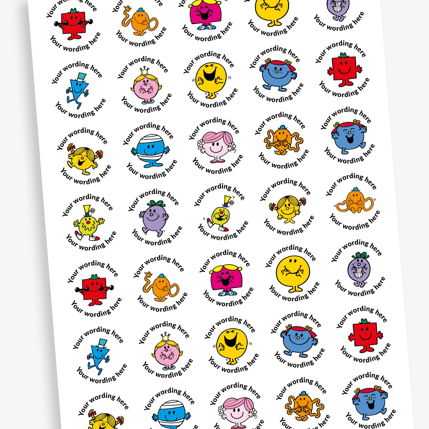 Personalised Jellybean Scented Mr Men & Little Miss Stickers - 37mm