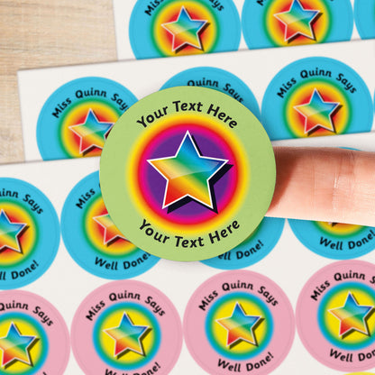 35 Personalised Sherbet Scented Rainbow Star Stickers - 37mm