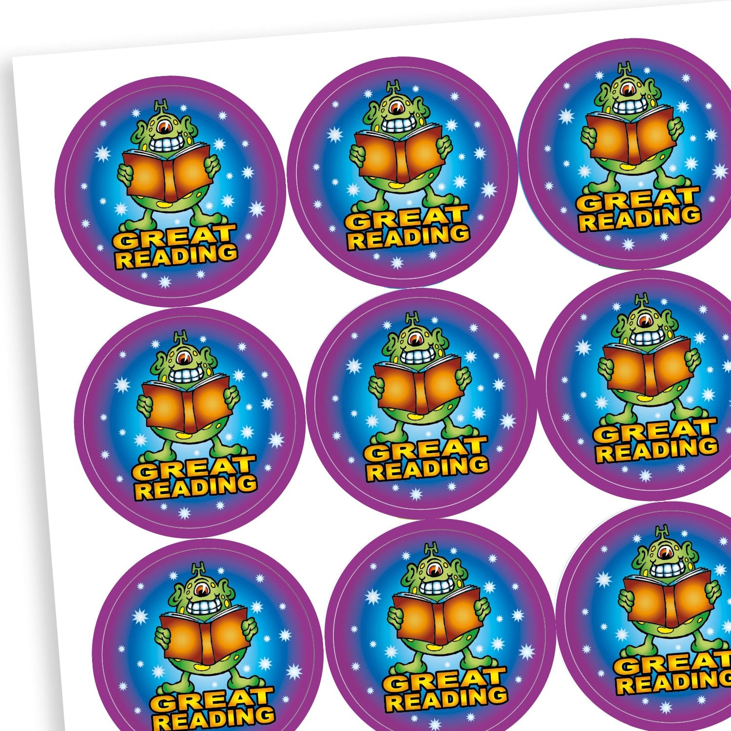 30 Great Reading Monster Stickers - 25mm