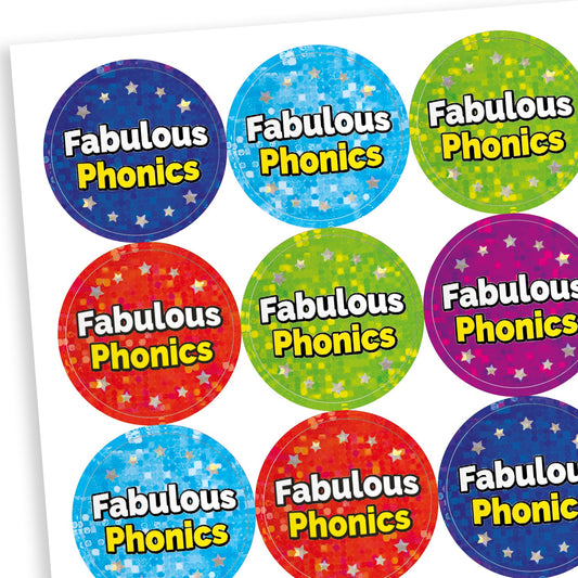 30 Holographic Fabulous Phonics Stickers - 25mm