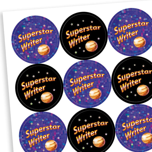 30 Holographic Superstar Writer Stickers - 25mm