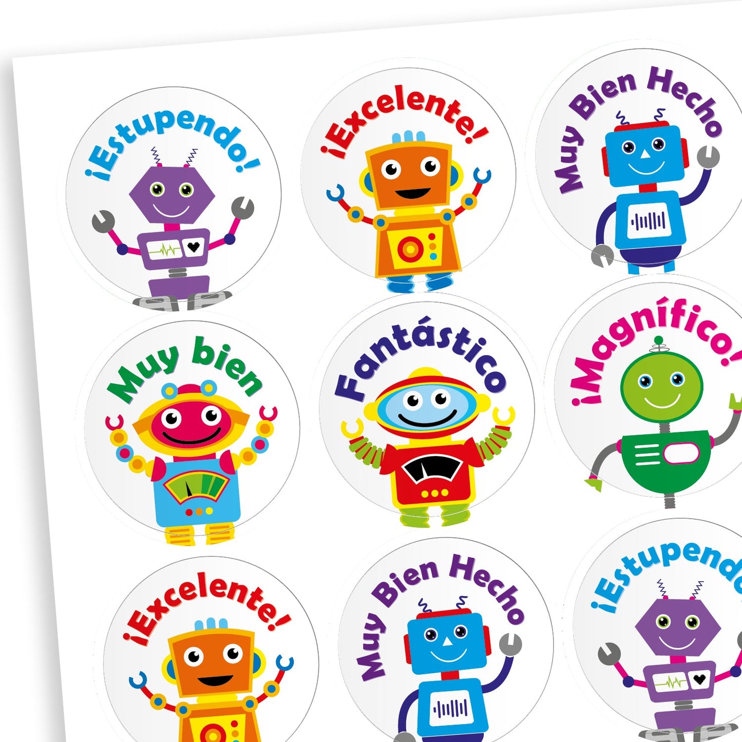 30 Spanish Robot Stickers - 25mm