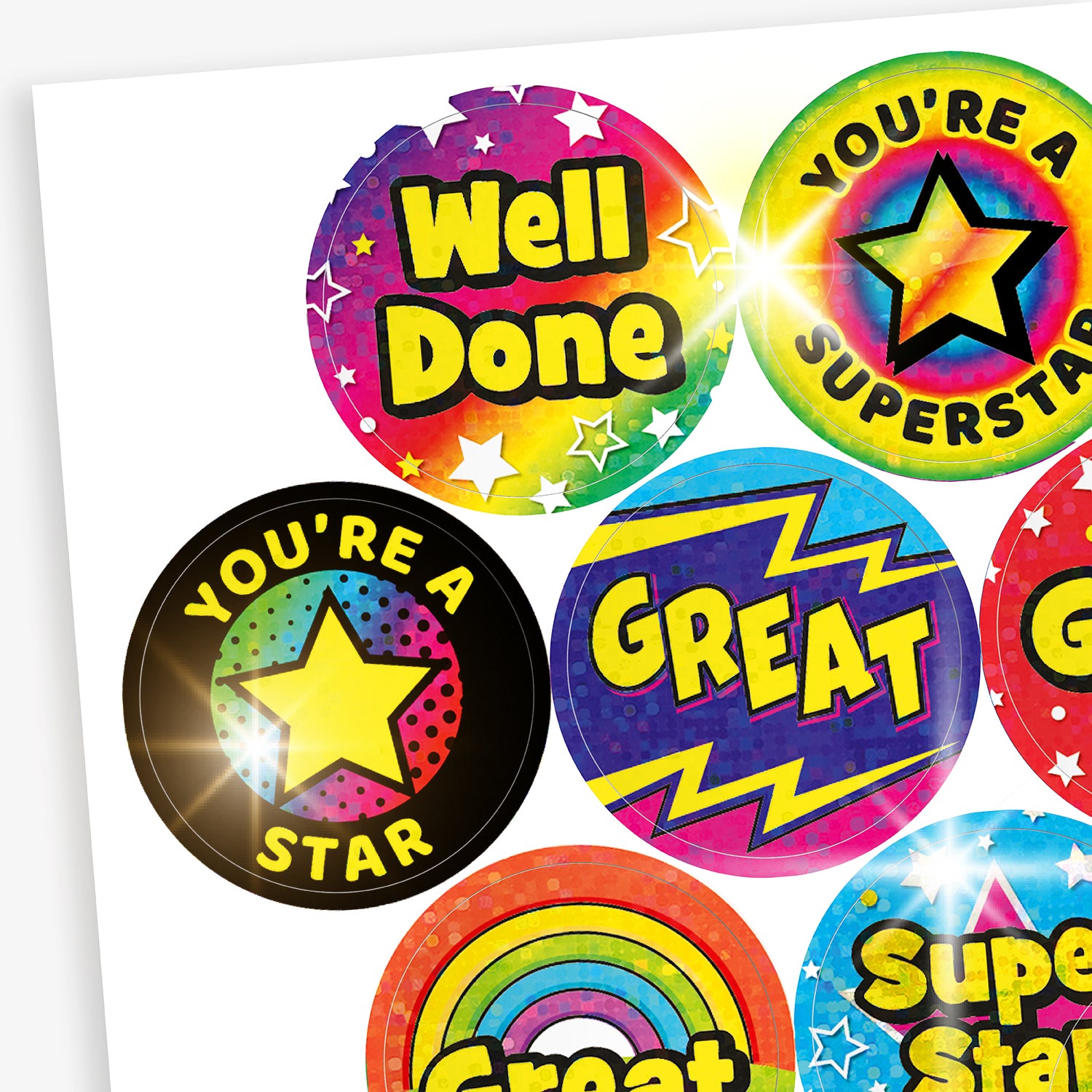 Assorted Holographic Praise Stickers 36 Stickers 35mm