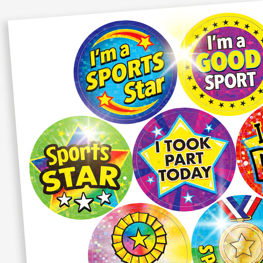 36 Holographic Sports Day Stickers - 35mm