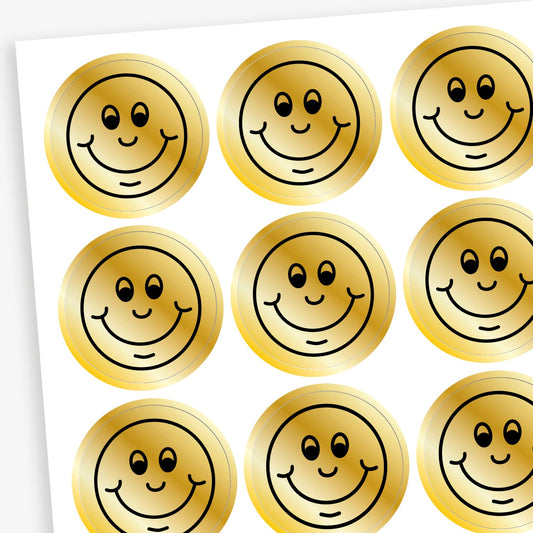 70 Metallic Gold Smile Stickers - 25mm