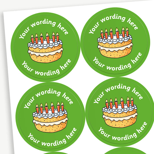 35 Personalised Birthday Cake Stickers - 37mm