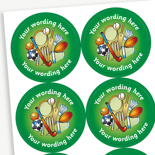 35 Personalised Sports Equipment Stickers - 37mm