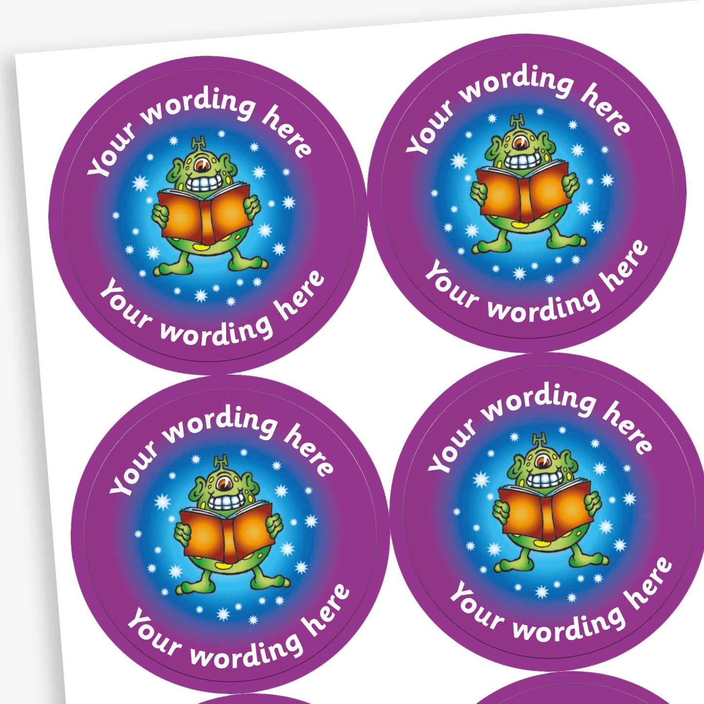 35 Personalised Alien Reading Stickers - 37mm