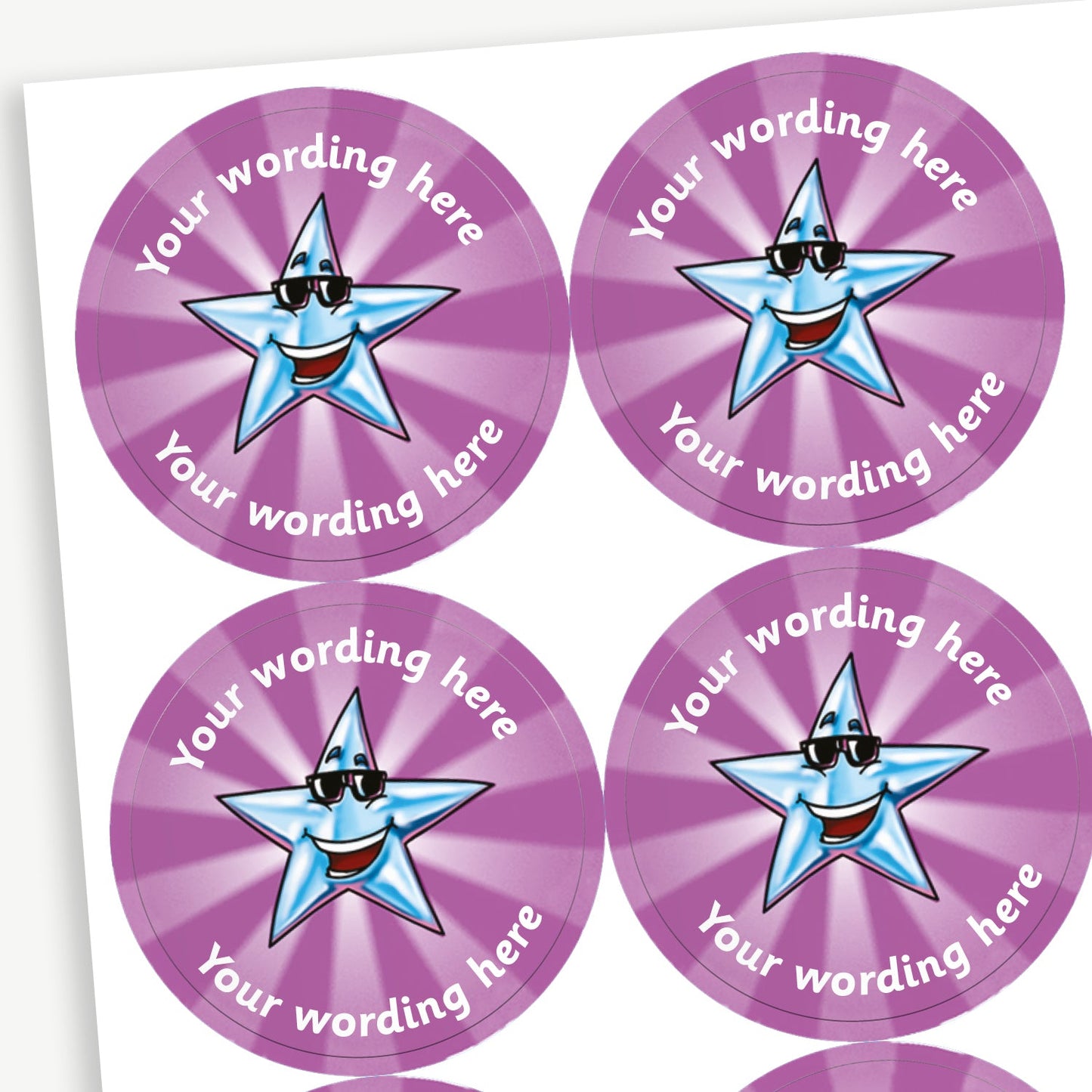 35 Personalised Star with Sunglasses Stickers - 37mm