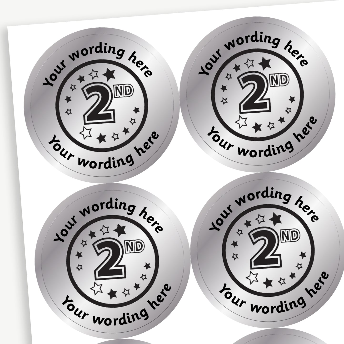 Personalised Metallic Silver 2nd Stickers - 37mm