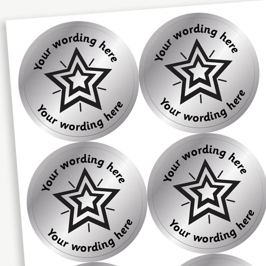 Personalised Metallic Silver Star Stickers - 37mm