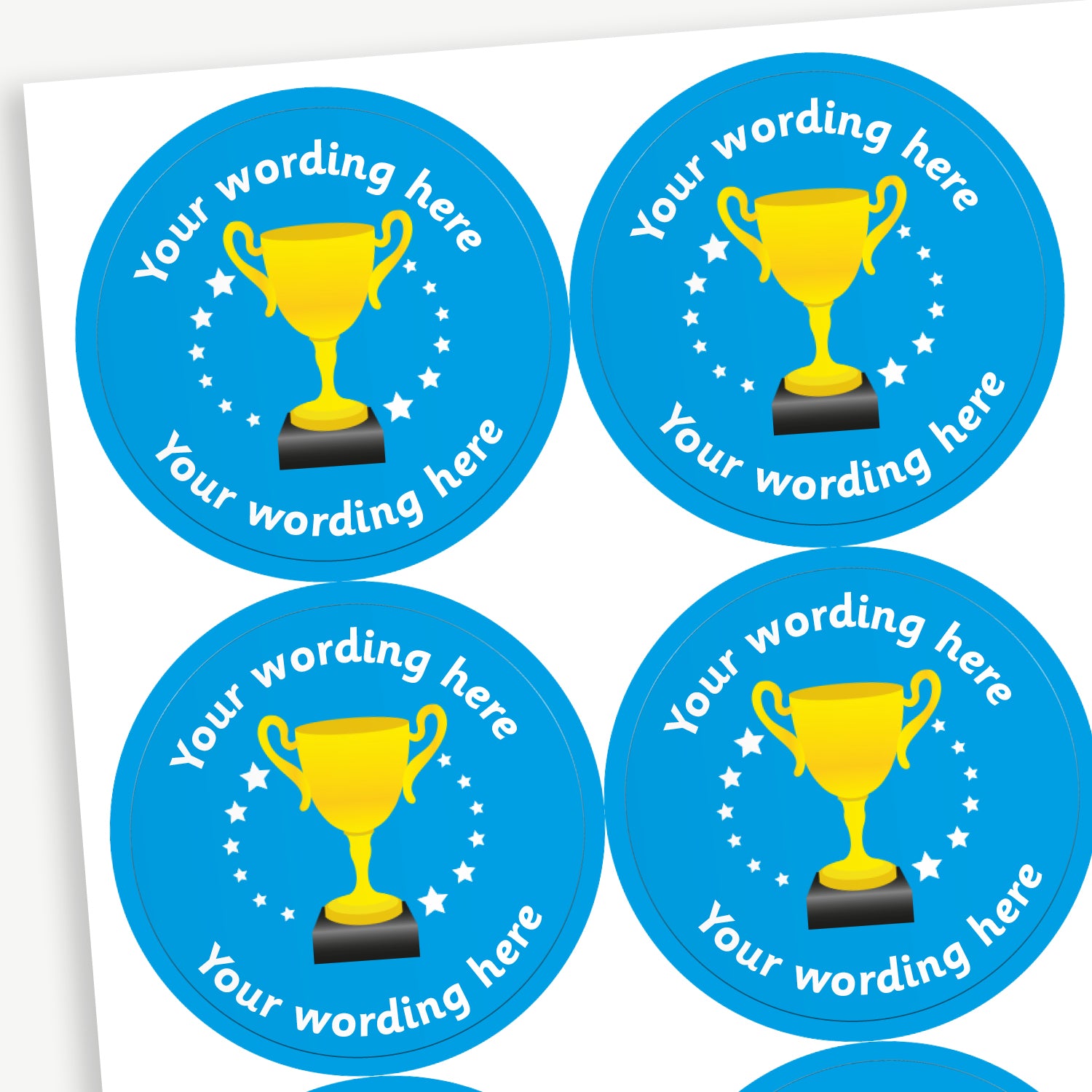 Personalised Trophy Stickers | Blue | 35 per sheet | 37mm