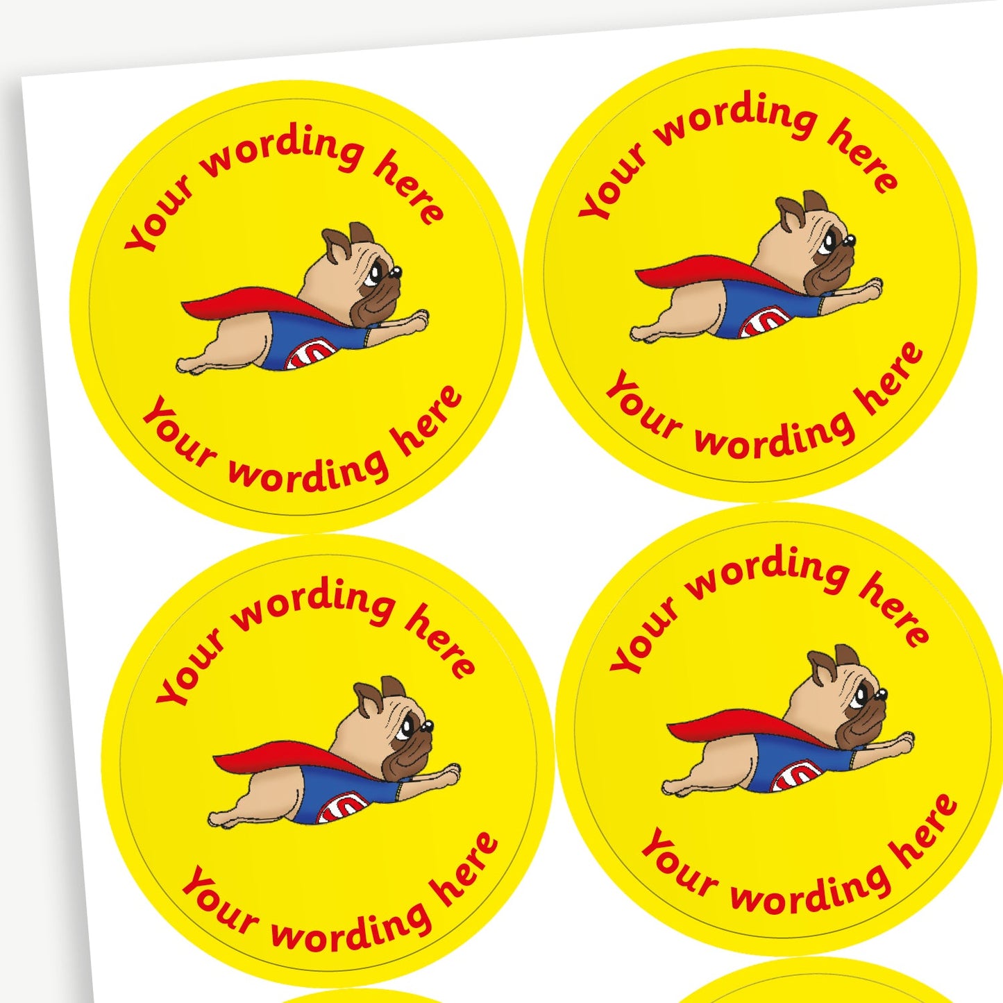 35 Personalised Superhero Dog Stickers - 37mm