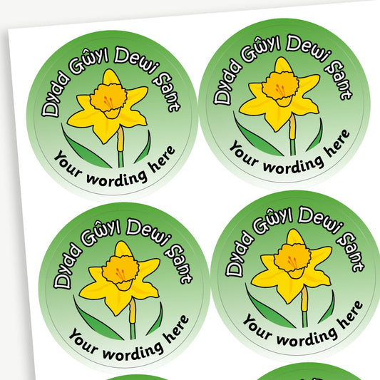 35 Personalised St David's Day Daffodil Stickers - 37mm