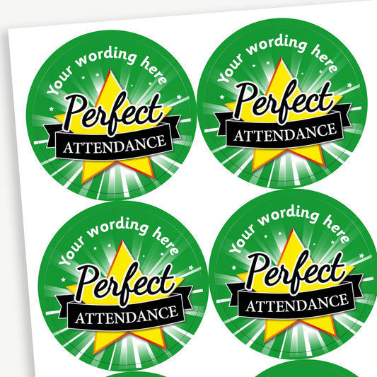 35 Personalised Perfect Attendance Stickers - 37mm