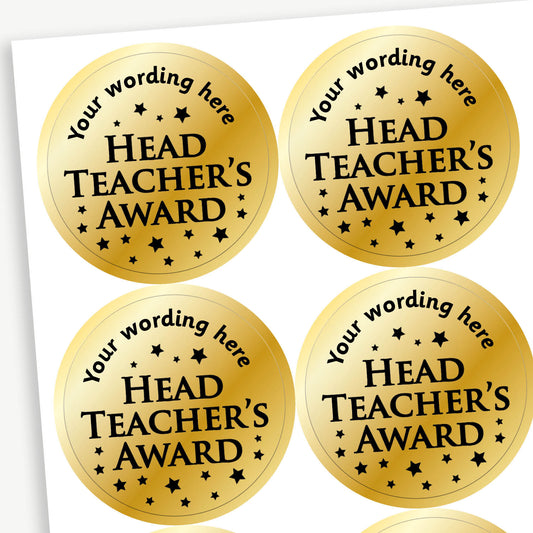 35 Personalised Metallic Head Teacher's Award Stickers - 37mm