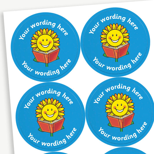 35 Personalised Reading Sunflower Stickers - 37mm