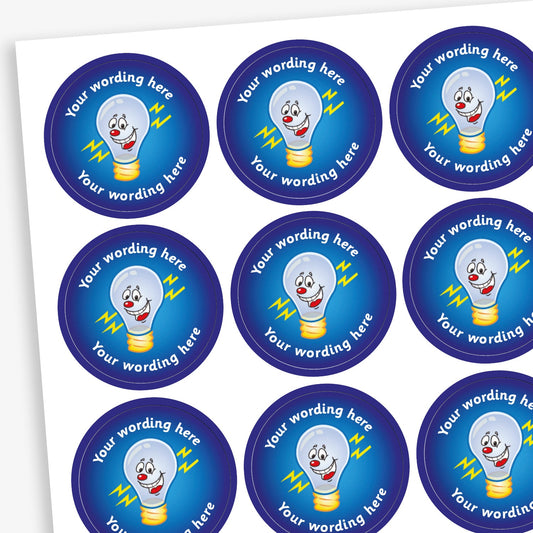 70 Personalised Light Bulb Stickers - 25mm