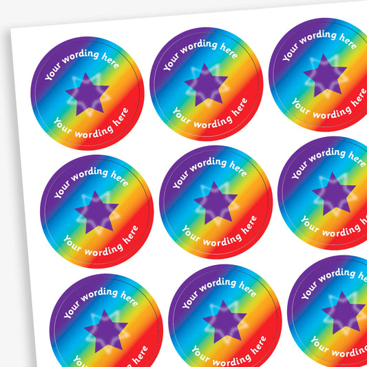 70 Personalised Rainbow Star Stickers - 25mm