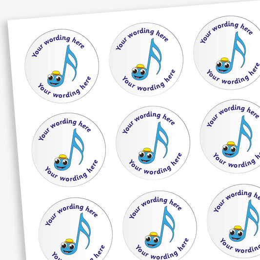 70 Personalised Music Note Star Stickers - 25mm