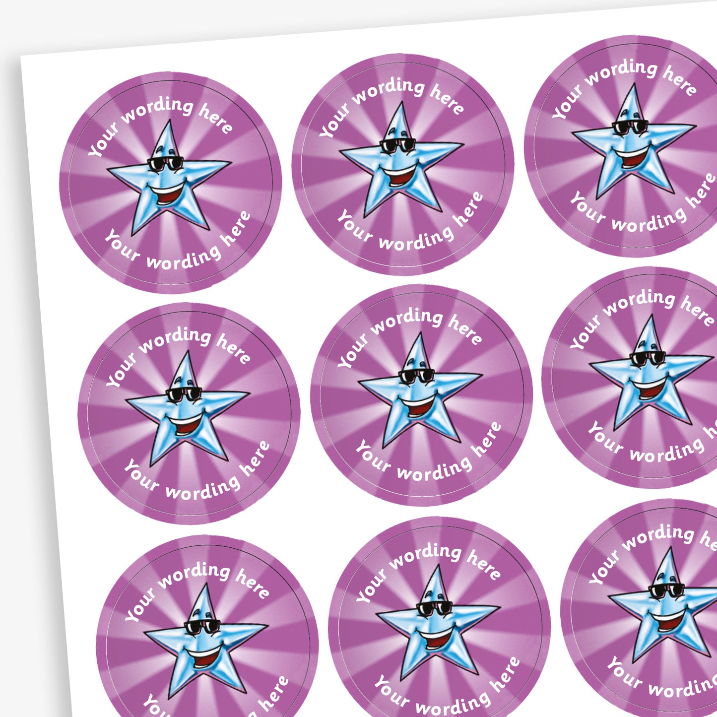 70 Personalised Star Stickers - Purple - 25mm