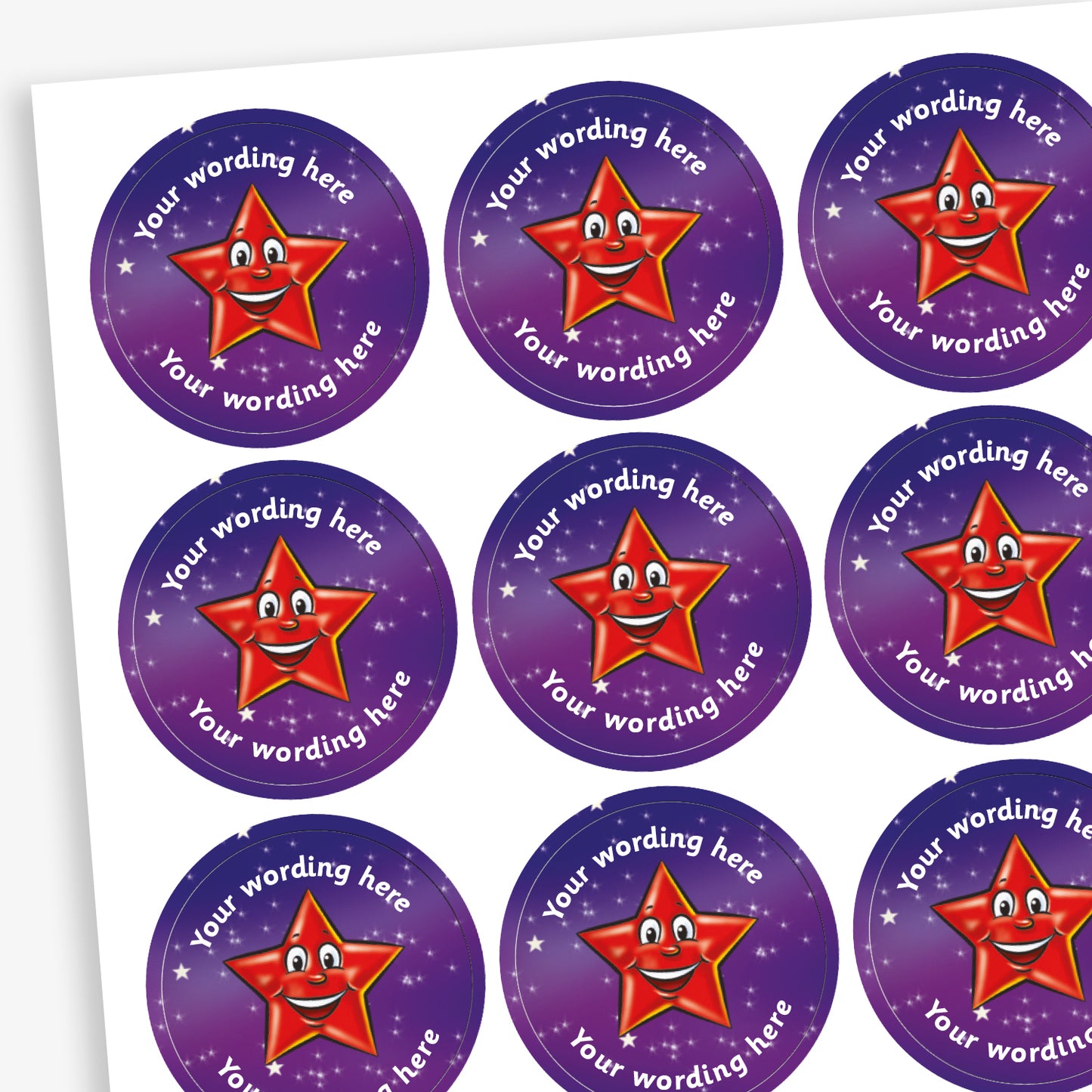 70 Personalised Red Star Stickers - 25mm