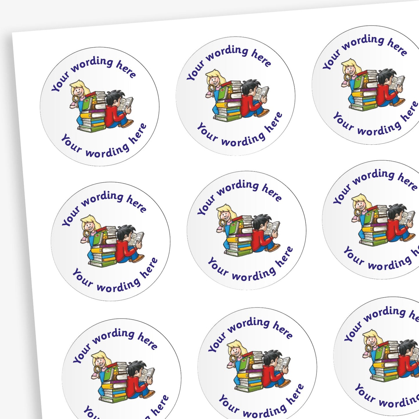 70 Personalised Children Reading Stickers - 25mm