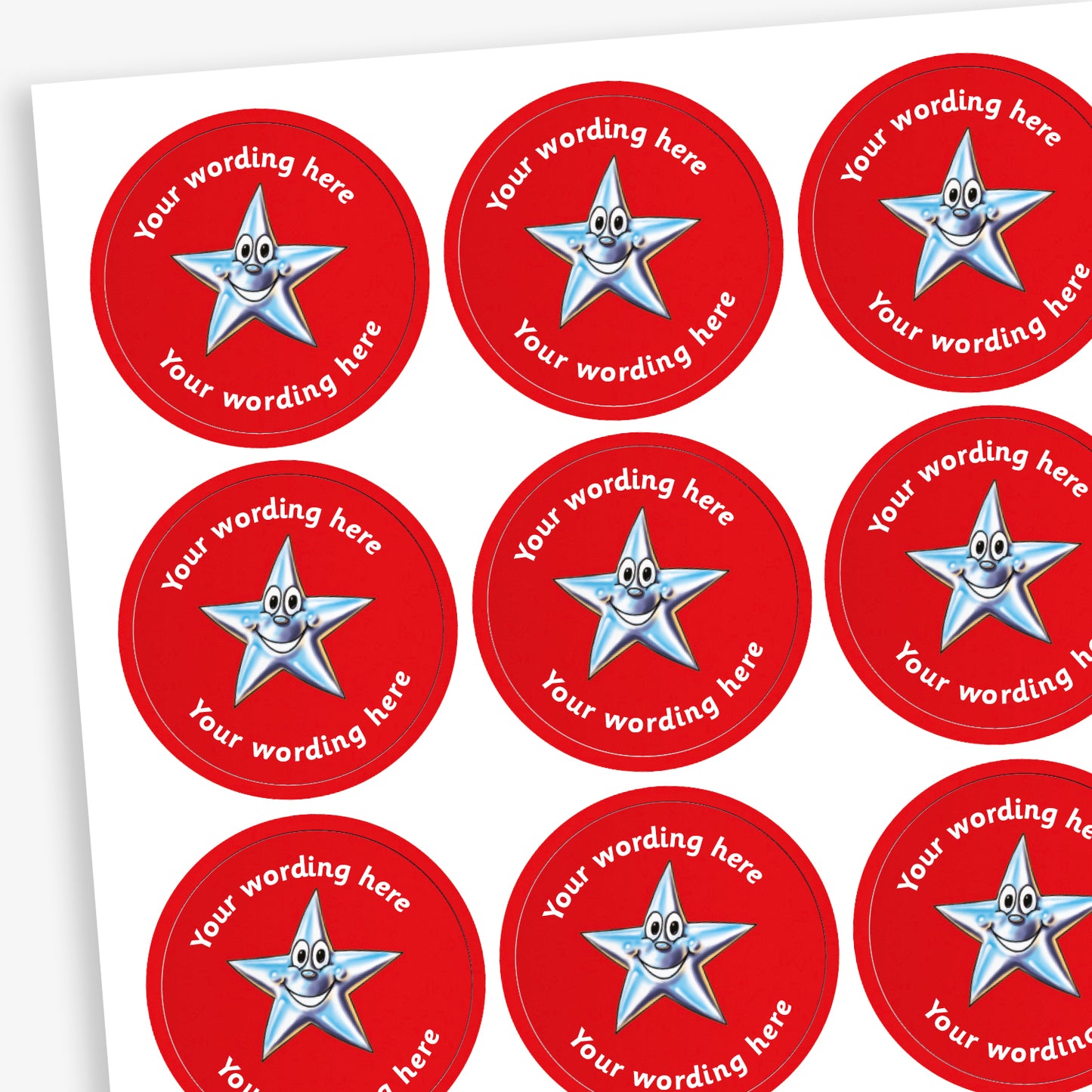 70 Personalised Star Stickers - Red - 25mm