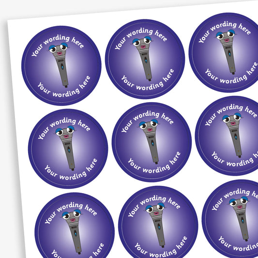 70 Personalised Microphone Stickers - 25mm