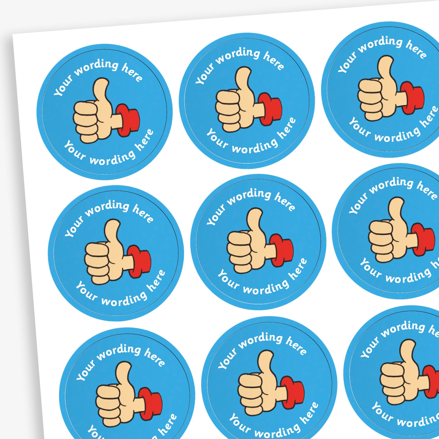 70 Personalised Thumb Stickers - Blue - 25mm